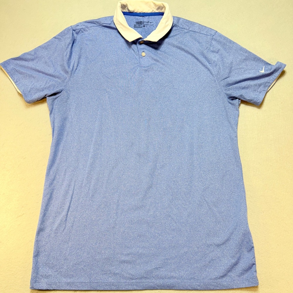 Nike Golf Dri-FIT Polo Shirt Standard Fit Athletic Blue White Trim Size M, Sport
